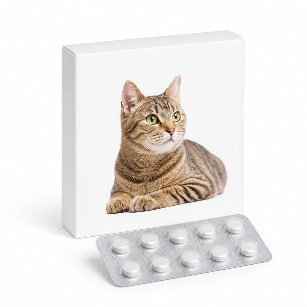 Boîte de comprimés antiparasitaires pour chat photographiée en studio