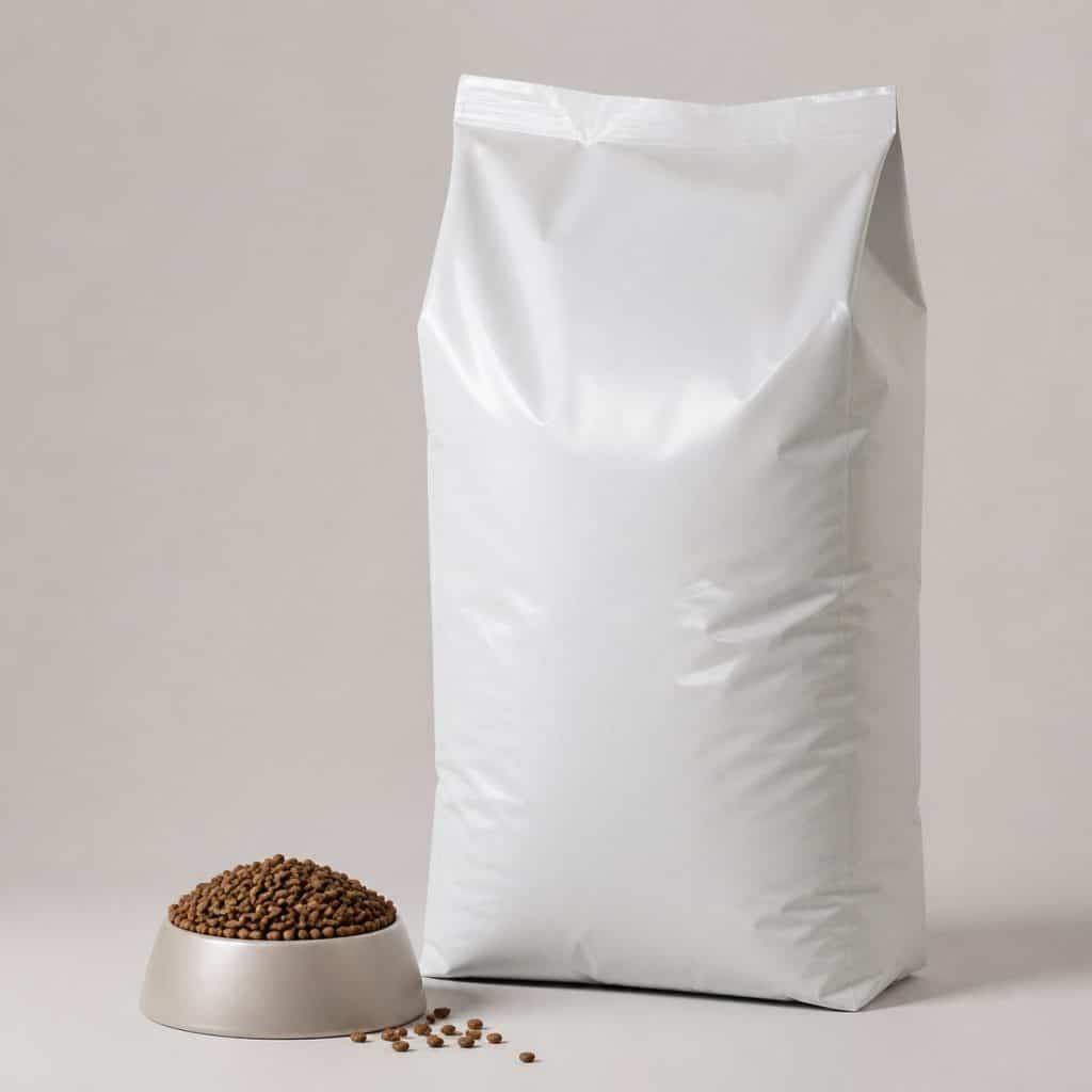 Grand sac de croquettes senior sans céréales posé sur fond neutre