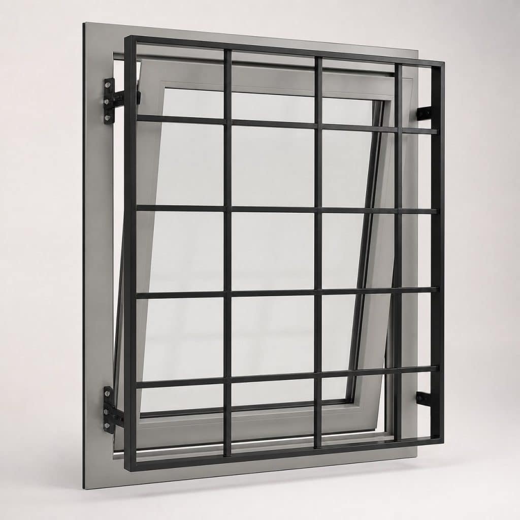 Grille de protection pour fenêtre oscillo-battante sur fond neutre