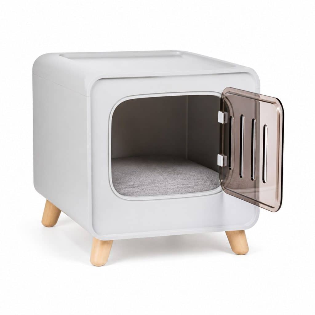 Niche extérieure isolée pour chat, vue de face sur fond neutre