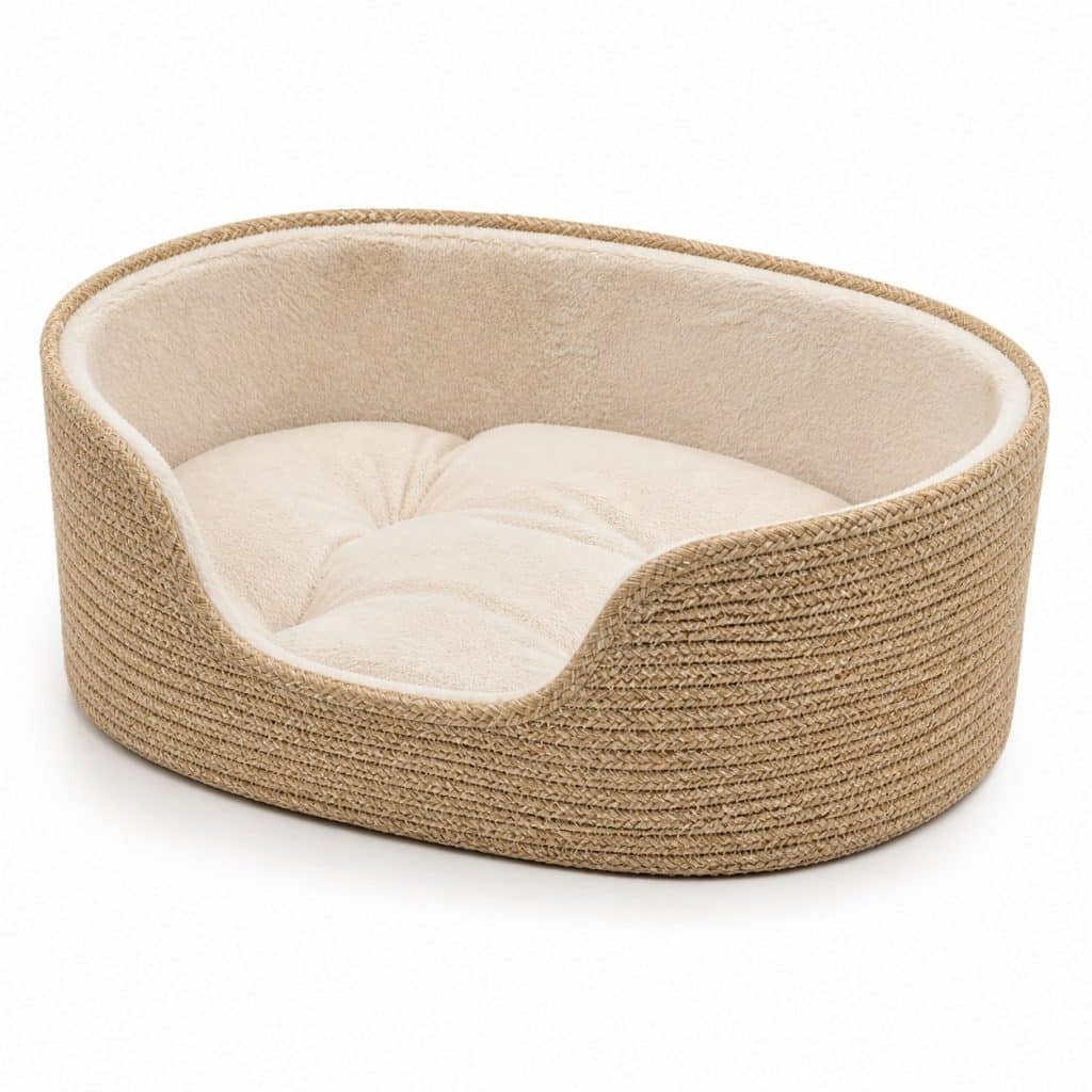 Panier ovale pour chat avec coussin, vue de face