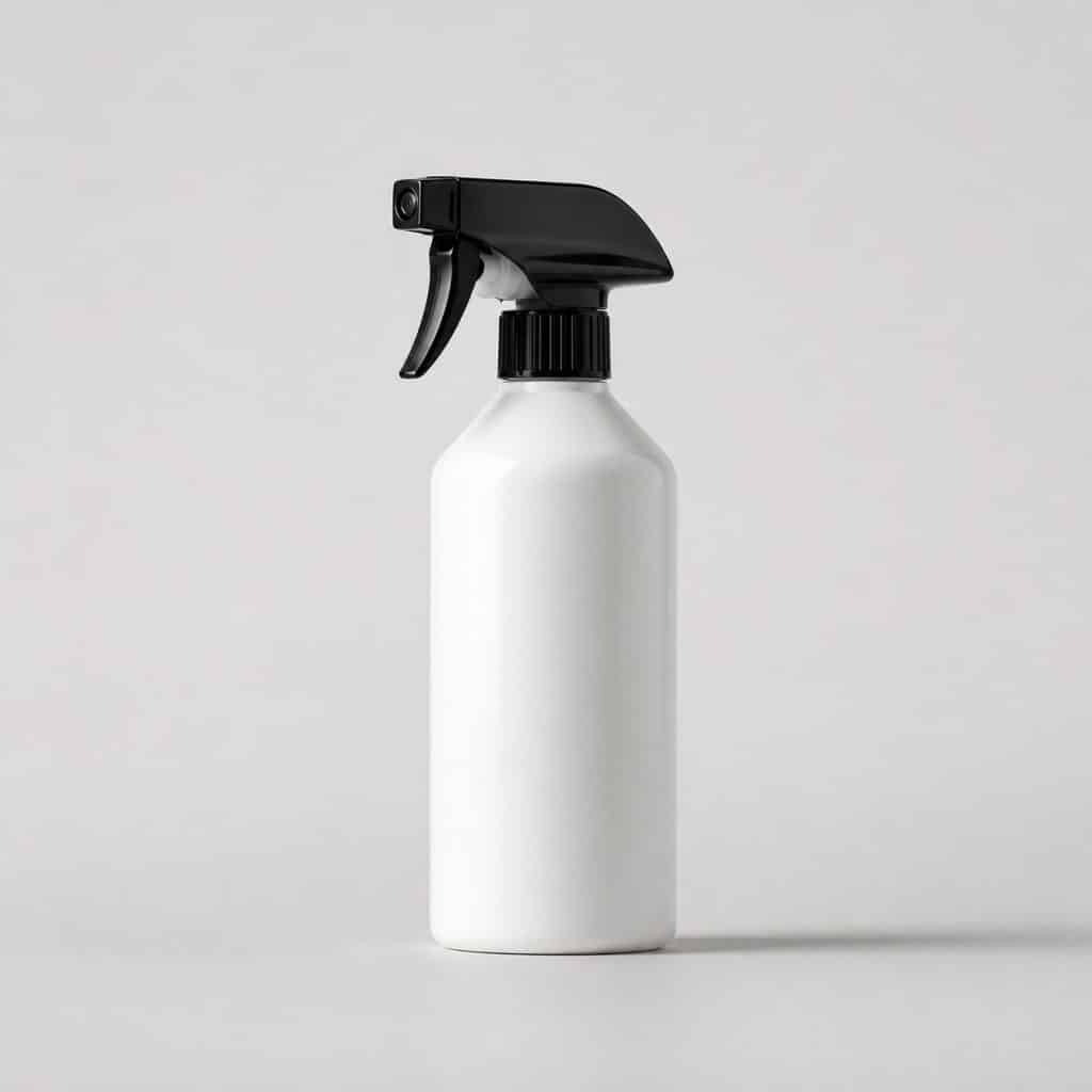 Flacon pulvérisateur de spray anti-odeurs posé sur fond neutre
