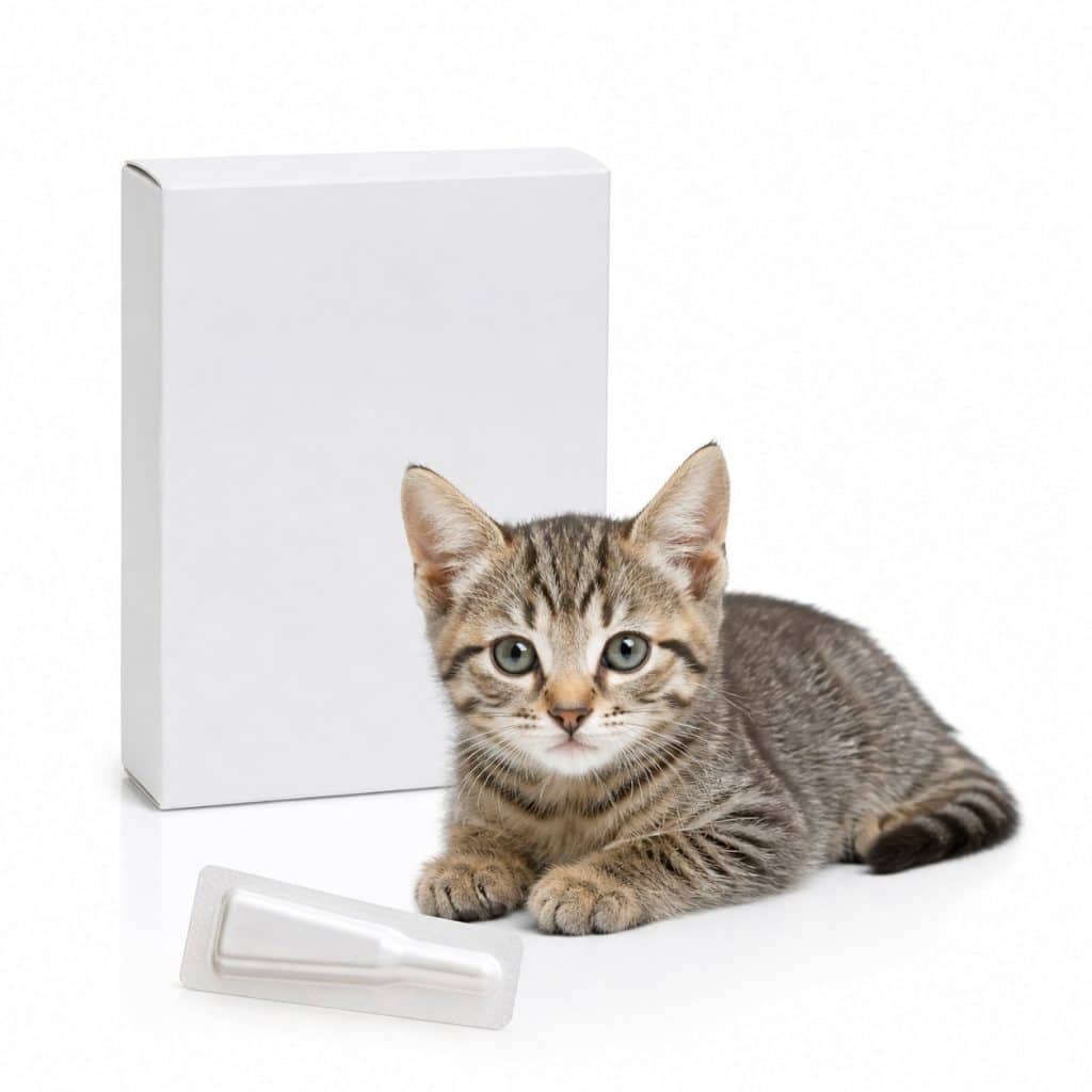 Boîte et pipette antiparasitaire pour petit chat, présentation packshot